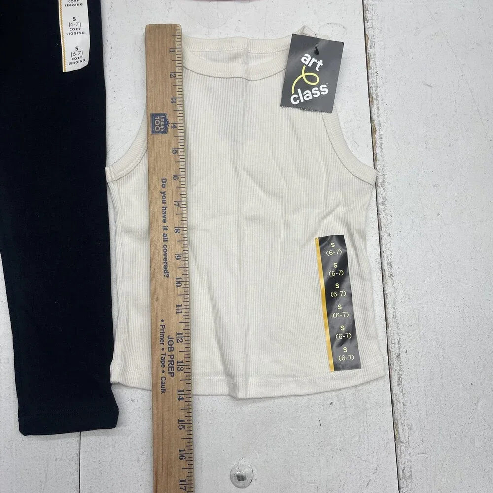Cat & Jack Art Class Outfit Set Girls Small 6-7 Red Cream Tanks Black Leggings